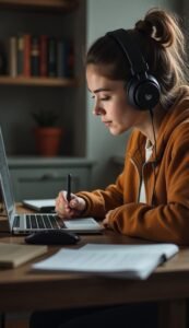Profesional woman working on transcription
